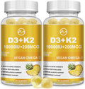 Vitamin D3 K2 Gummies, Vitamin D3 10000IU, K2 (MK-7) 200mcg, 6-in-1 Vitamina D3 Con K2 Supplement with Omega-3, Magnesium, Calcium and Zinc for Bones, Teeth & Immune Support, Sugar Free, 2 Packs