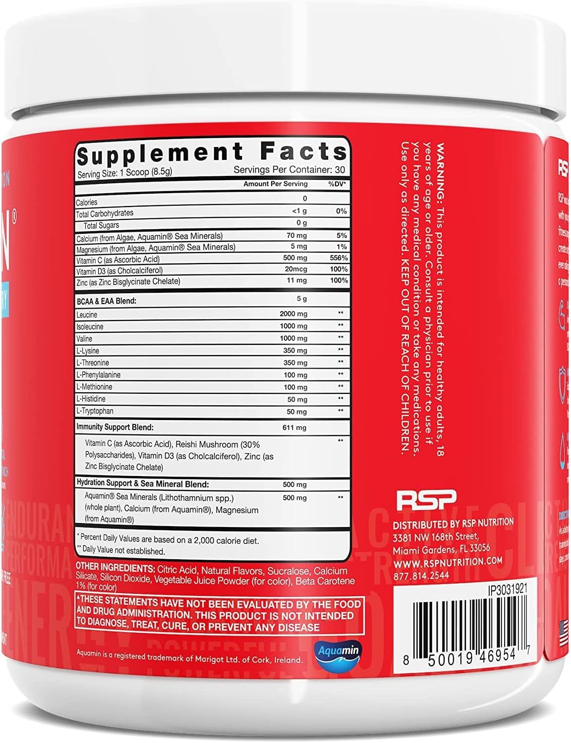 AminoLean Hydrating Electrolyte Powder and Recovery Drink with Sea Minerals, Nootropic Mushrooms, and Vegan Amino Acids, BCAAs + EAAs for Post Workout Muscle Building, Tropical Punch