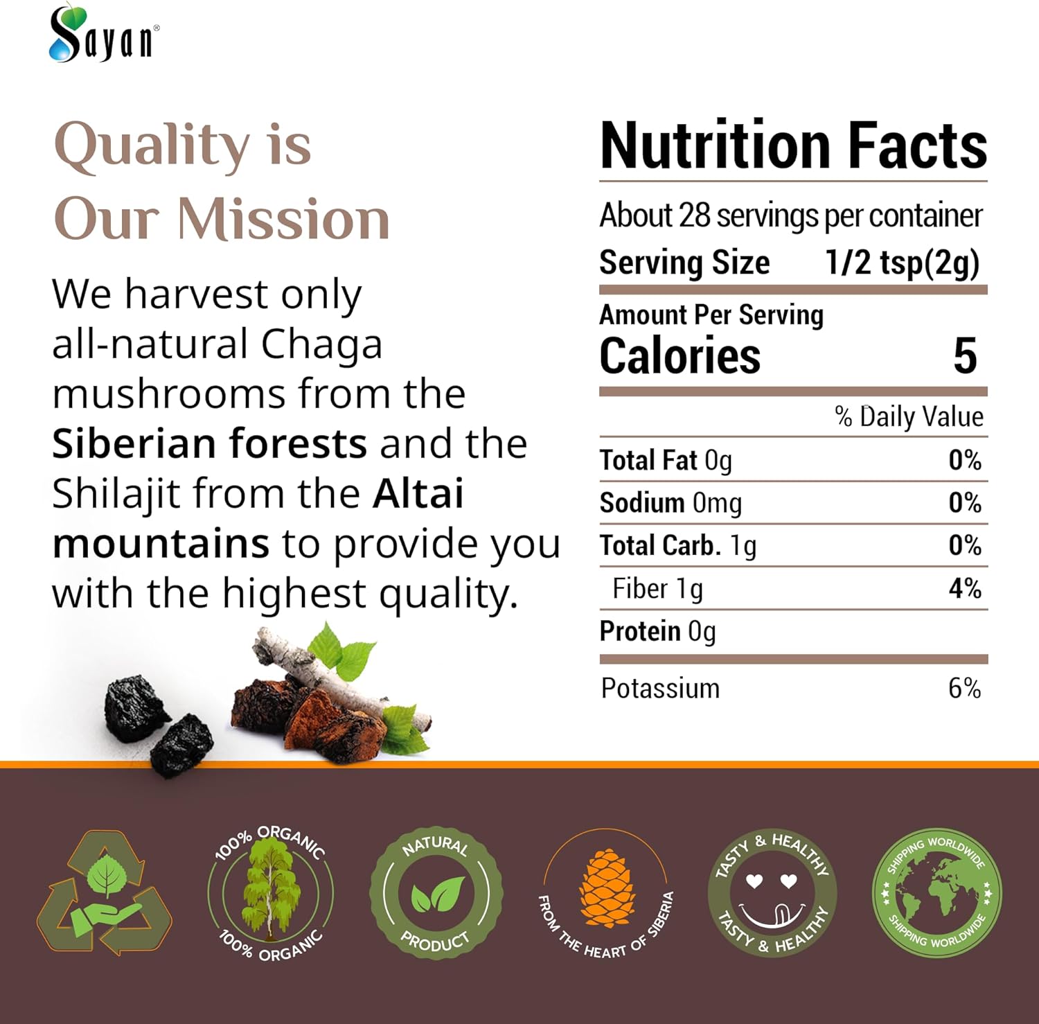 Sayan Siberian Chaga Mushroom Extract with Shilajit Powder (4 oz) – Organic Antioxidant Tea – Immune and Digestion System Support – Fulvic Acid Supplement – Energy & Clarity – No Fillers
