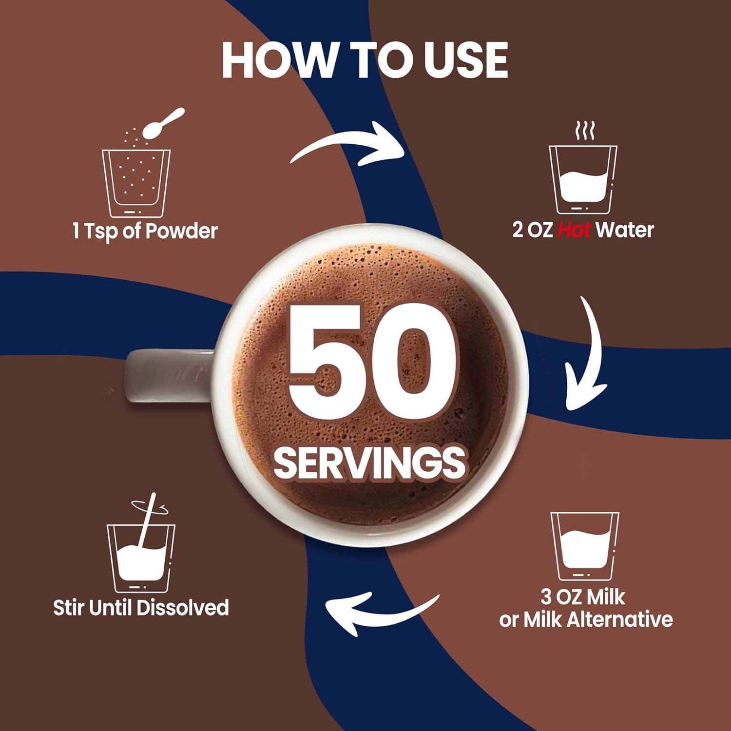 Mushroom Hot Chocolate, 50 Servings Cocoa Powder | 10 Mushrooms Supplements with Moringa Extract, DHA, Green Tea & Ginkgo Biloba | Support Focus & Gut Health | Vegan & Keto, Gluten-Free