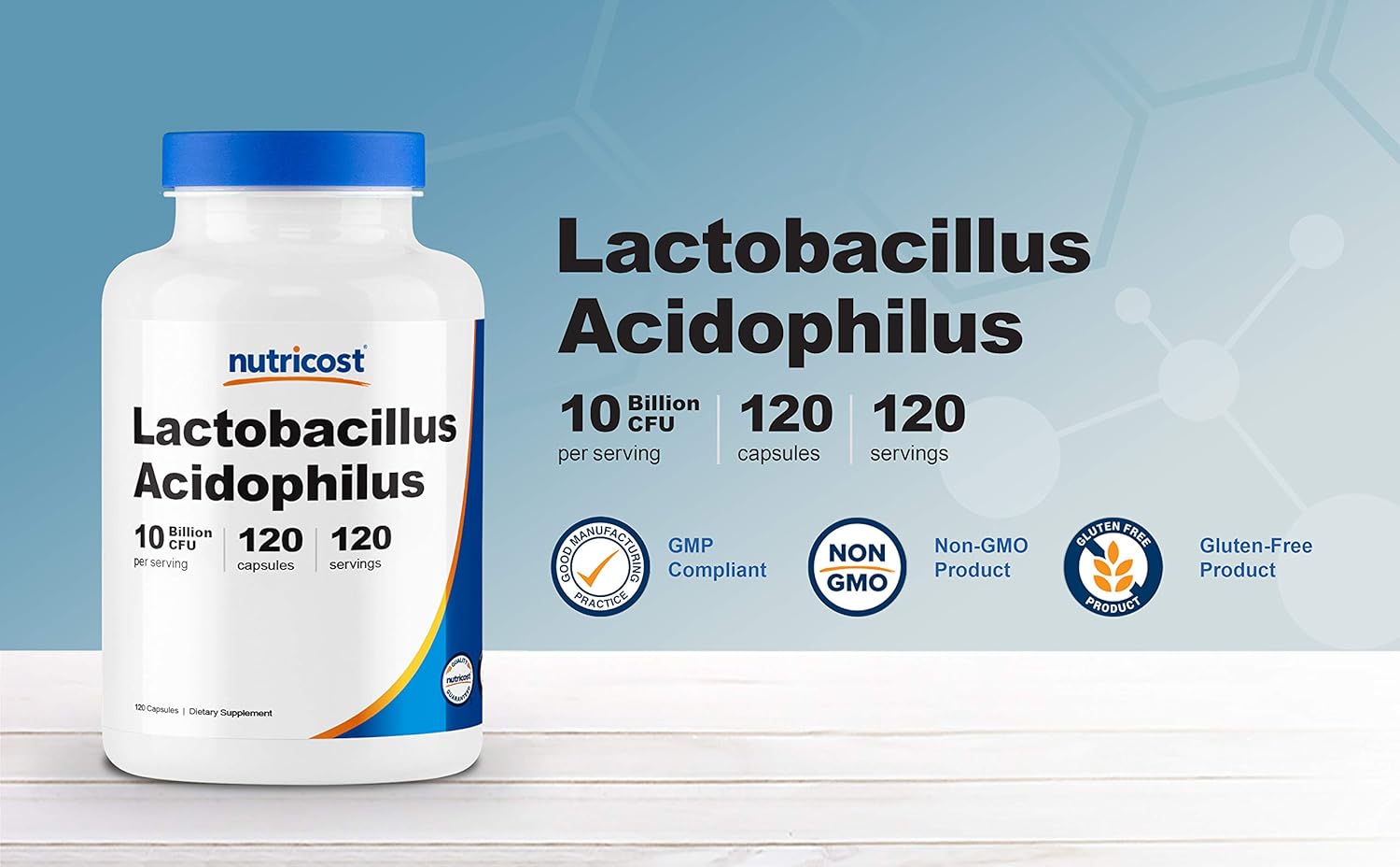 Nutricost Lactobacillus Acidophilus 10 Billion CFU, 120 Veggie Capsules - Probiotic (3 Bottles)