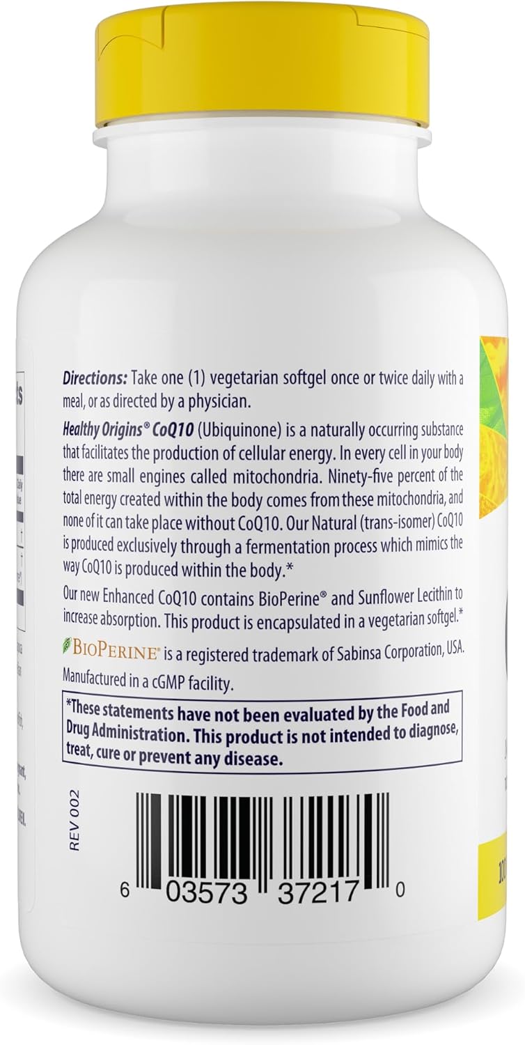 Healthy Origins Natural Enhanced CoQ10 (BioPerine®), 100 mg - Heart Health & Energy Supplement - Gluten-Free & Non-GMO Supplements, with BioPerine & Sunflower Lecithin ((Pack of 1) 150 Veggie Gels)