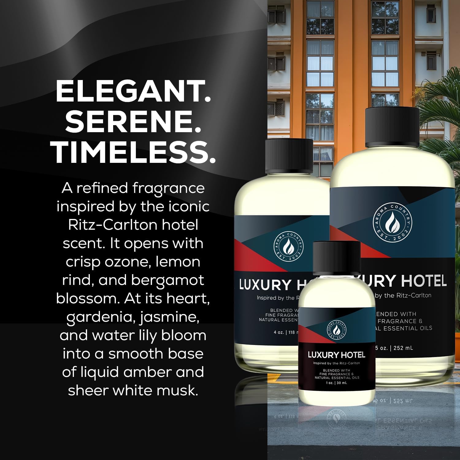 Aroma Country Luxury Hotel Diffuser Oil - Ritz Carlton Scent Oil for Diffuser & Air Fresheners for Home - Essential Oil Diffuser Refill, Home Fragrance Collection with Gardenia & Amber (4 Fl. Oz)