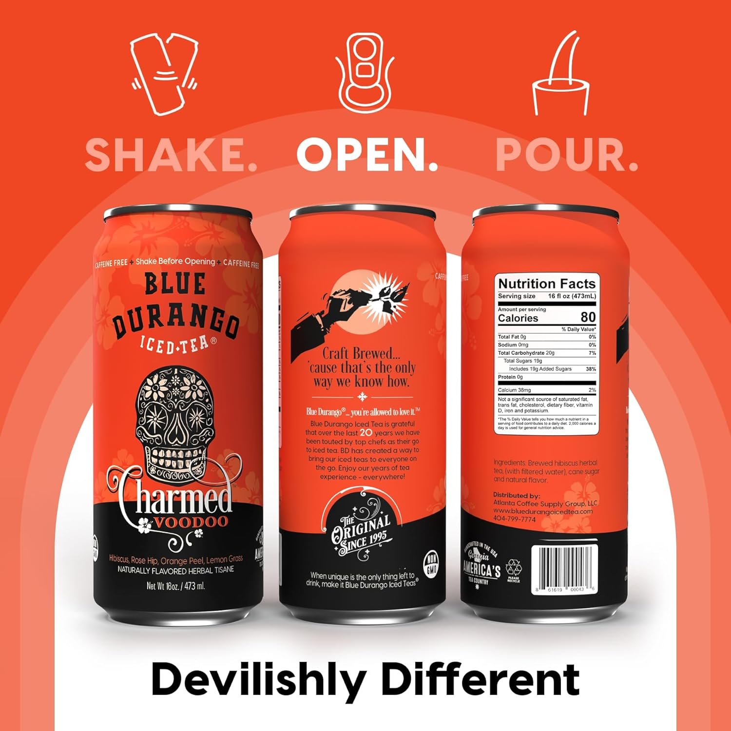 Blue Durango Iced Tea - Charmed Voodoo - Hibiscus Tea, Rose Hip, Orange Peel, & Lemongrass - Low Sugar, Non-GMO, No Artificial Sweeteners, Gluten-Free - Herbal Tisane Ice Drinks - 16 oz (12 Pack)