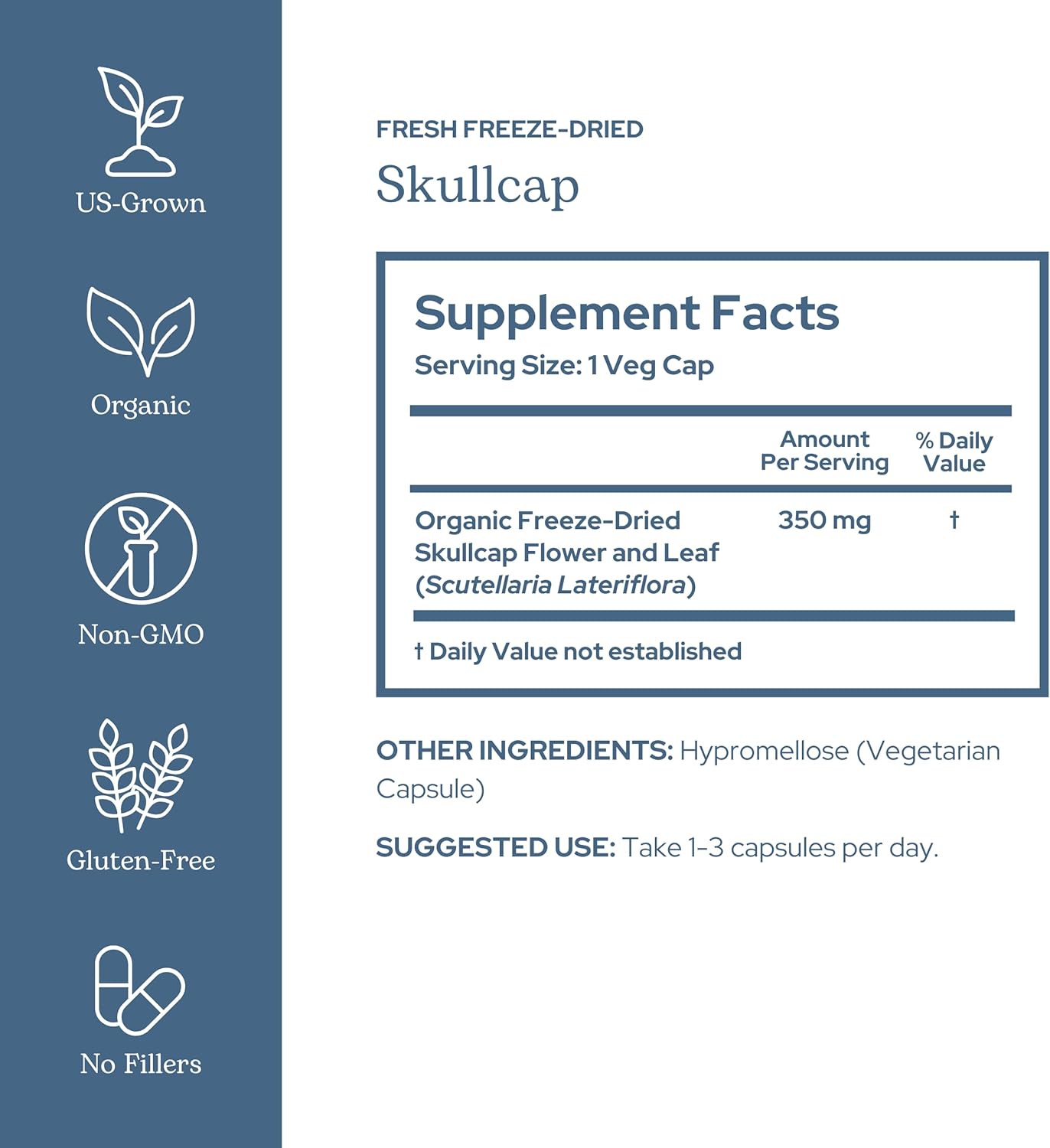 Eclectic Herb - Skullcap Capsules | Natural Sleep, Calm & Relaxation Support | Herbal Supplement | Vegan, Non-GMO, Gluten Free, Raw, Freeze-Dried (90 CT | 350 mg)
