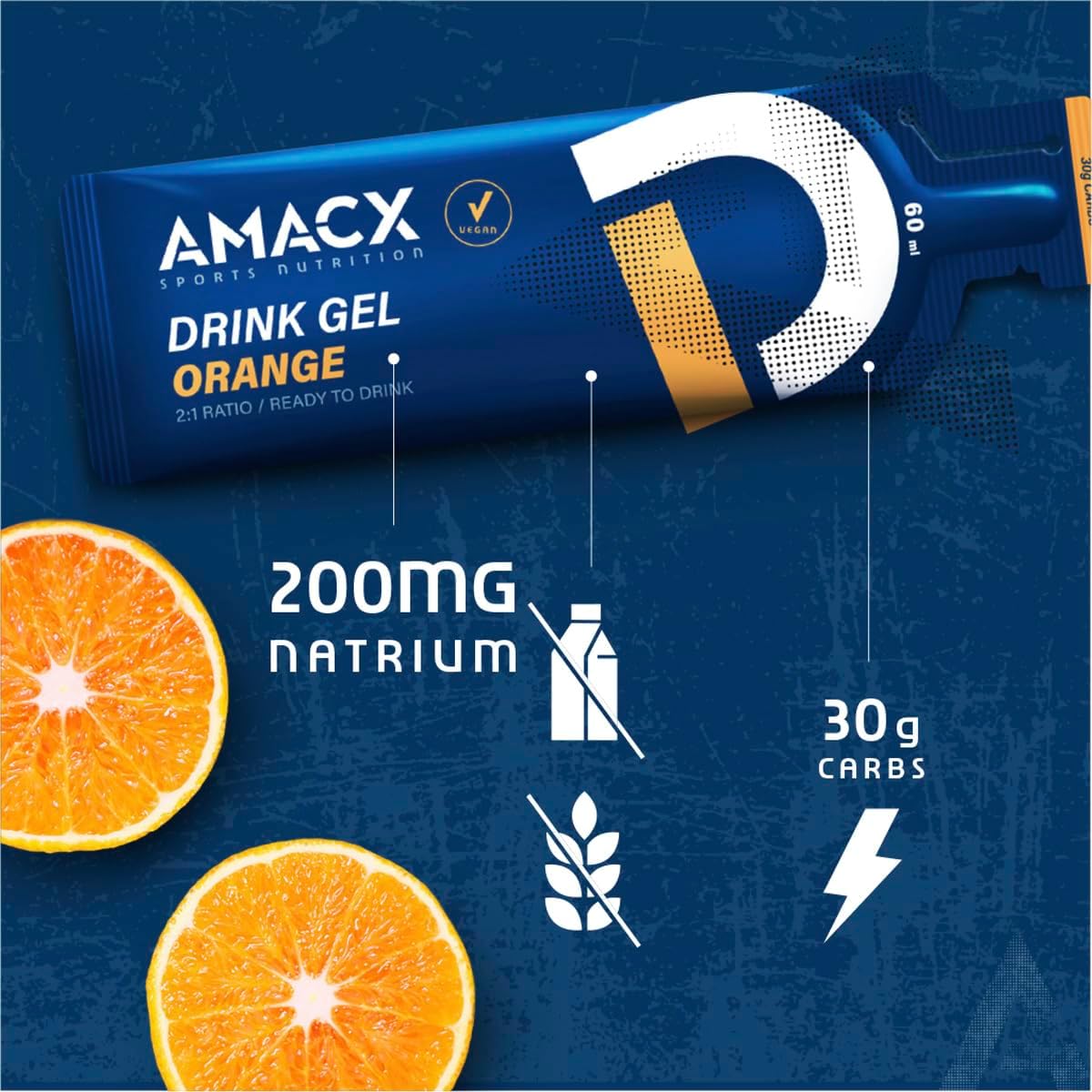 Energy Gel with Electrolytes for Intensive Training – 12 x 60ml – Vegan Carb Gel, Gluten Free Sports Nutrition – Running Gels for Marathon, Cycling & Endurance Training – Orange