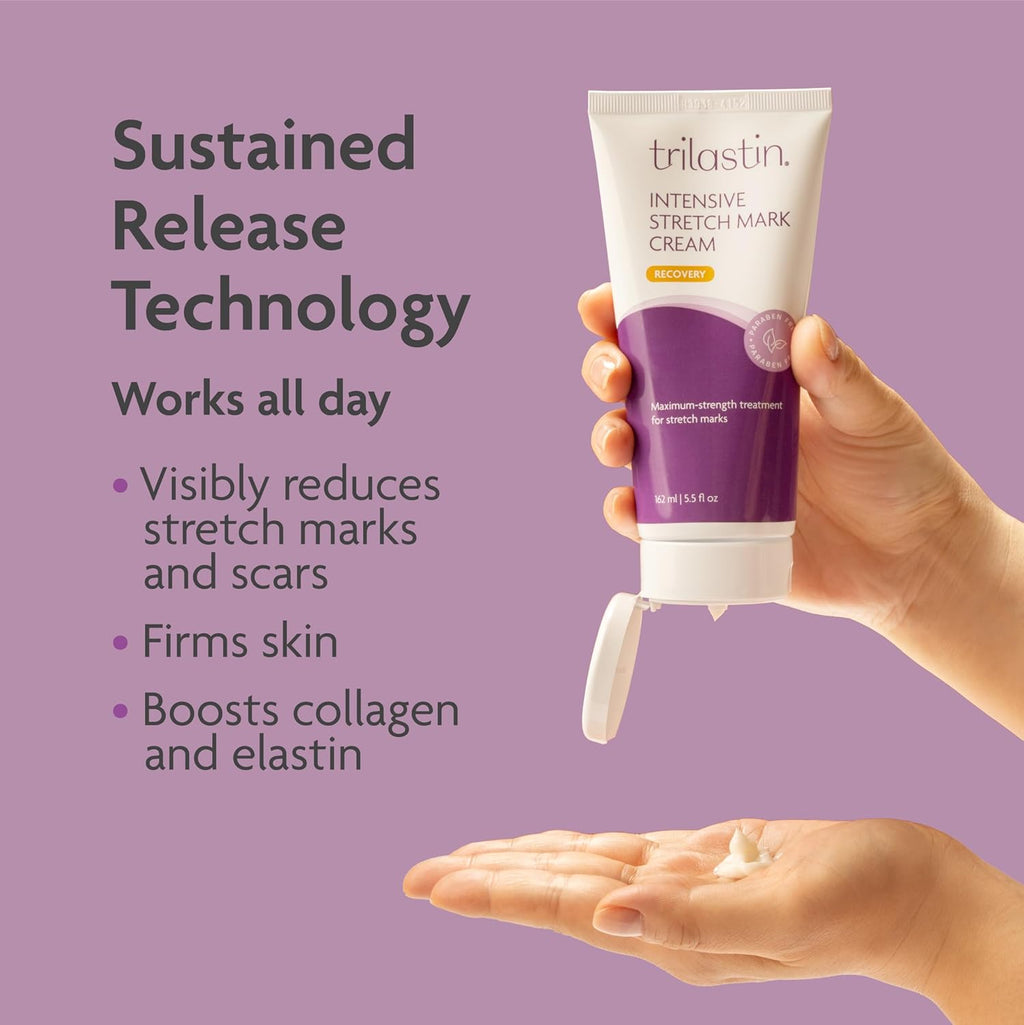 TriLASTIN Stretch Mark Cream for Pregnancy - 5.5 Oz & 3 Oz Hydro-Thermal Accelerator & Absorption Serum - Intensive Moisturizing Formula with Hyaluronic Acid - Prevent Stretch Marks During Pregnancy