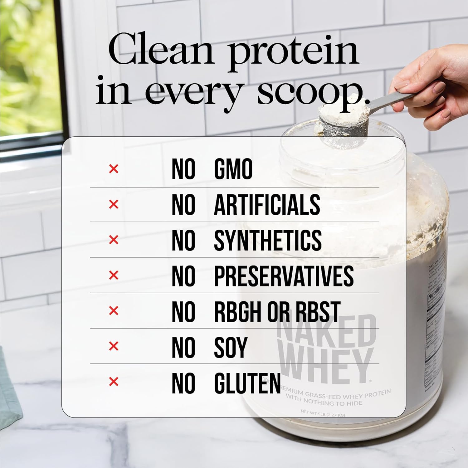 NAKED WHEY 5LB 100% Grass Fed Unflavored Whey Protein Powder - Only 1 Ingredient, Undenatured - No GMO, Soy or Gluten - No Preservatives - Promote Muscle Growth and Recovery - 76 Servings