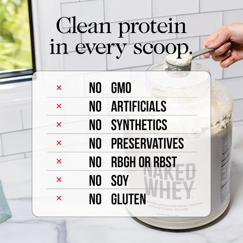 NAKED Chocolate Whey 1LB - All Natural Grass Fed Whey Protein Powder, Organic Cacao, and Coconut Sugar - No GMO, No Soy, and Gluten Free, Aid Growth and Recovery - 12 Servings