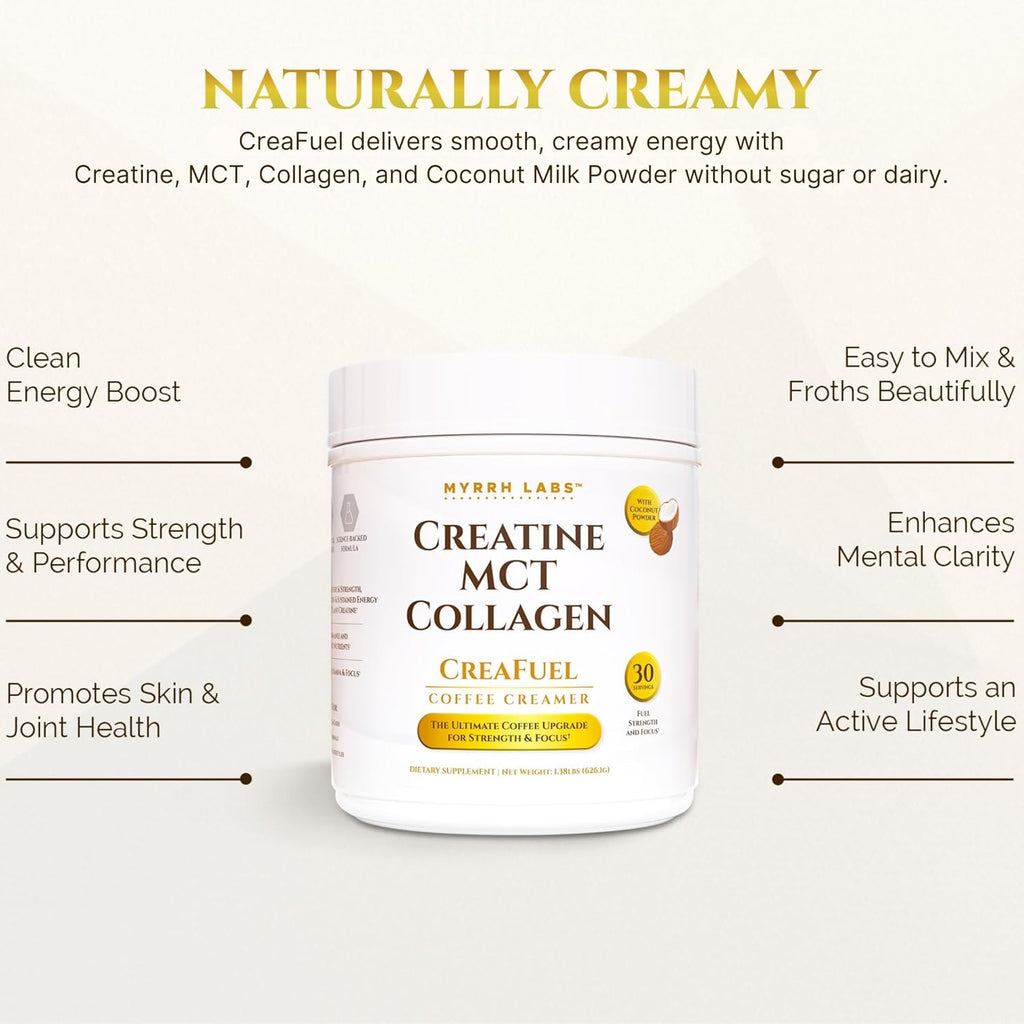 CreaFuel Creatine Collagen MCT Coconut Coffee Creamer Powder Sugar Free Keto and Paleo Friendly Supplement for Muscle Energy Brain Health Skin and Joint Support 30 Servings