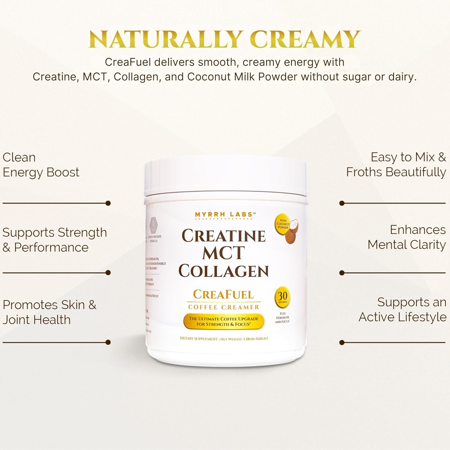 CreaFuel Creatine Collagen MCT Coconut Coffee Creamer Powder Sugar Free Keto and Paleo Friendly Supplement for Muscle Energy Brain Health Skin and Joint Support 30 Servings