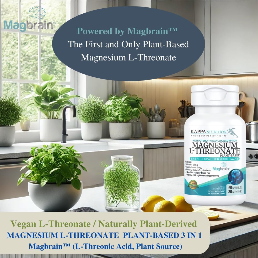 Kappa Nutrition Magbrain™ Magnesium L-Threonate Plant-Based, 420mg Elemental Magnesium (3 Capsules) from 2,253mg, 60 Vegan Capsules, Brain, Sleep & Muscle Support.