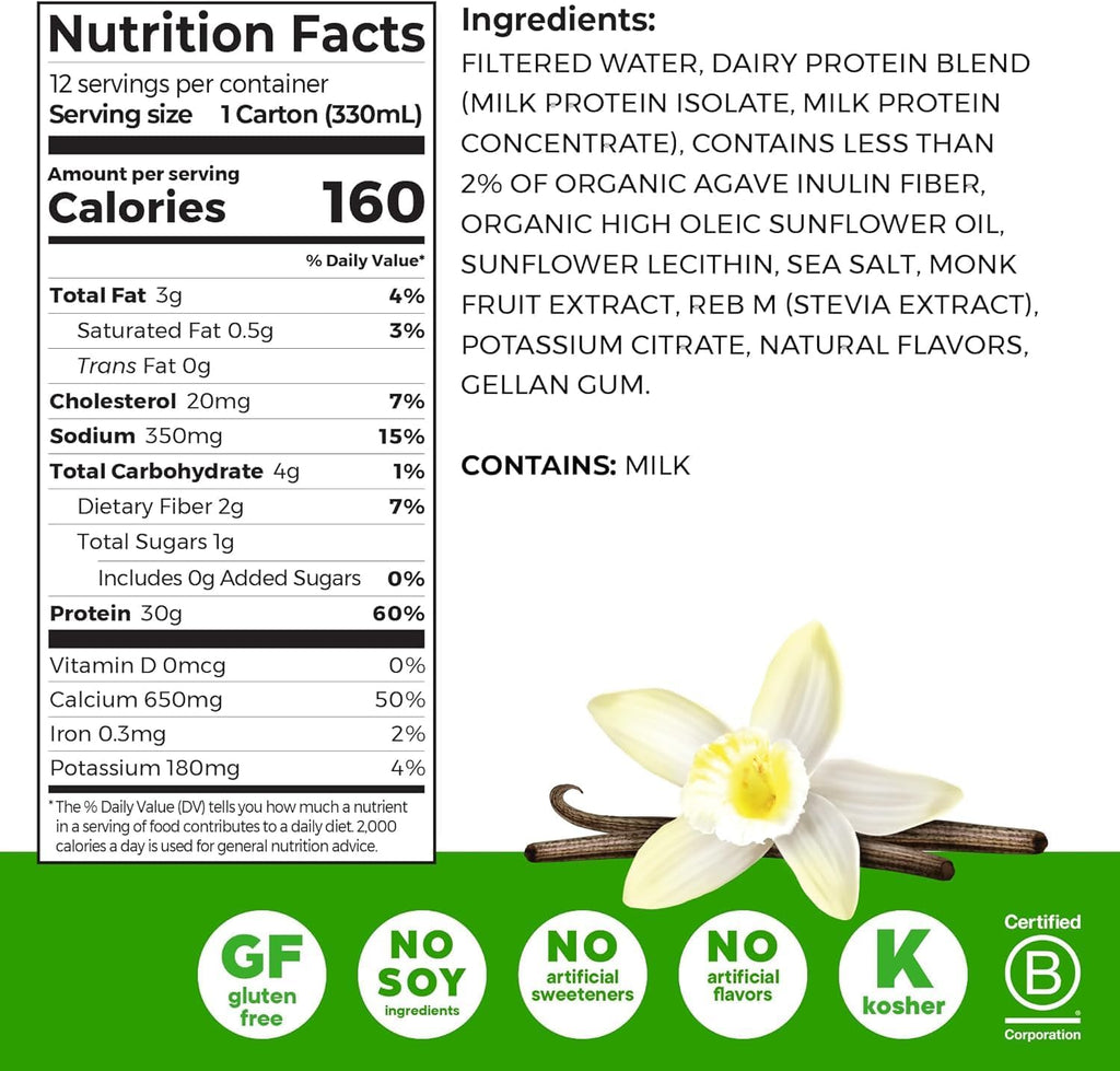 Orgain 30g High Protein Shake Bundle - Chocolate Fudge & Vanilla Bean, 11 Fl Oz (2 Pack of 12) - Dairy Isolate, 6g BCAAs, 1g Sugar, Keto Friendly, Gluten-Free