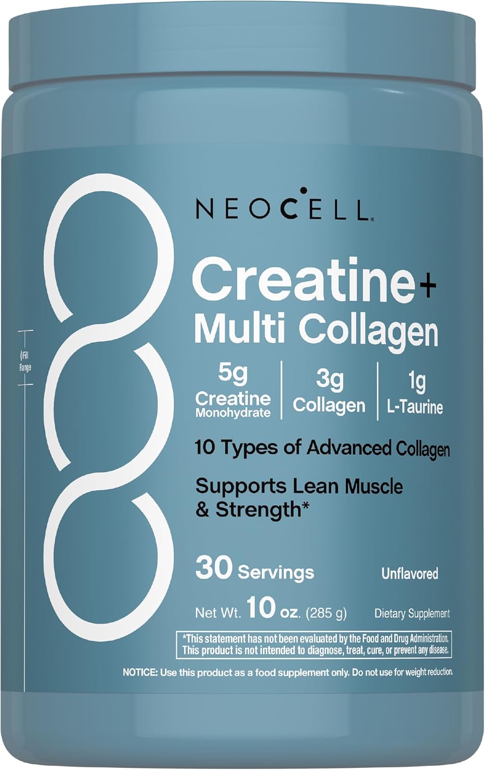 NeoCell Creatine Monohydrate Powder | 30 Servings | with Multi Collagen Peptides | Unflavored | for Women and Men