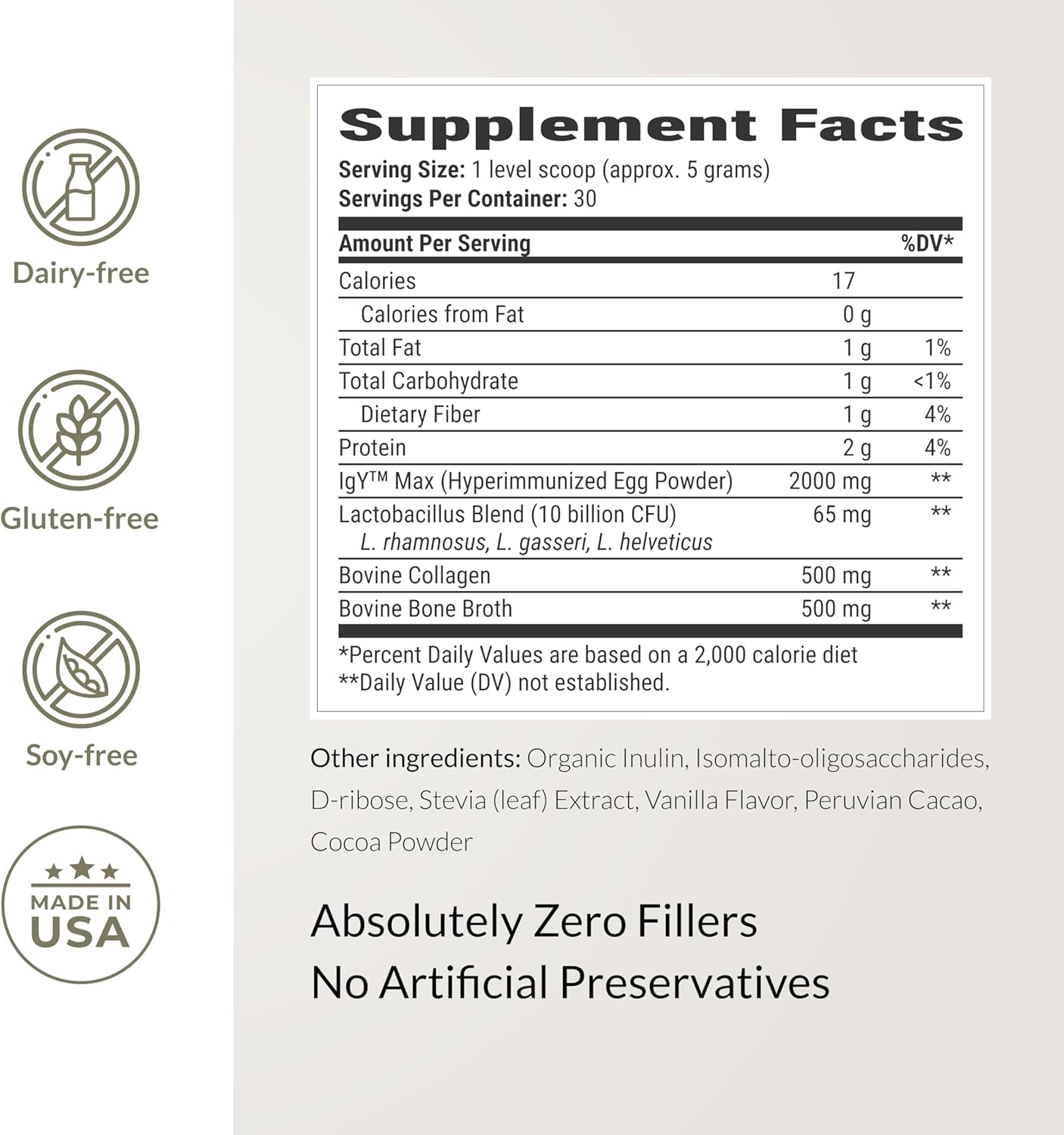 Microbiome Breakthrough Repair Powder - Chocolate Flavor - Has Lactobacillus Strains, Bone Broth & Collagen - Source of L-Glutamine - Gas & Bloating Relief - Improves Gut Health - 30 Servings - 150g