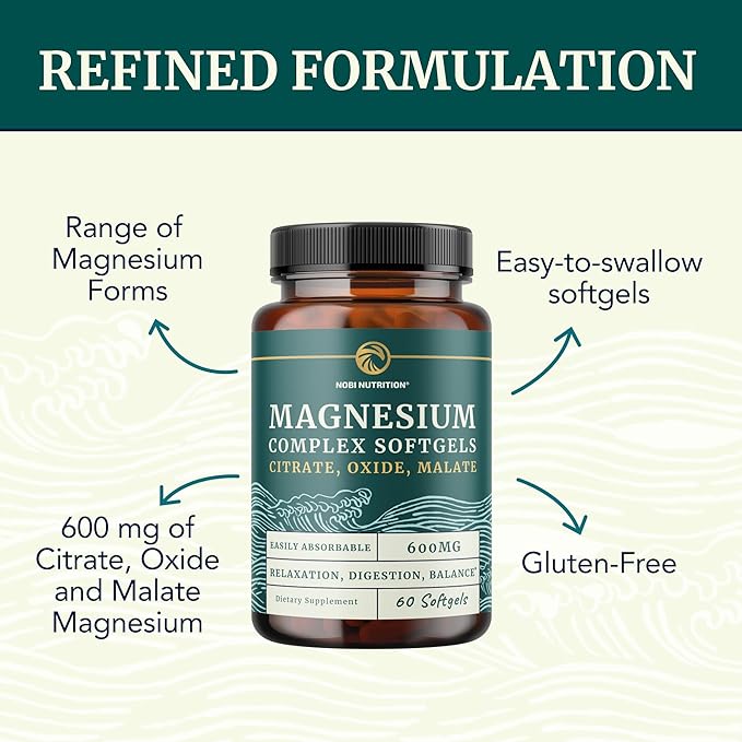 Triple Magnesium Softgels | Citrate, Malate, & Oxide | Highly Absorbable Magnesium Supplement for Digestion, Calm, Leg Cramps, & Sleep Support | 300mg Complex | Easy to Swallow Soft Gels | 60 Count
