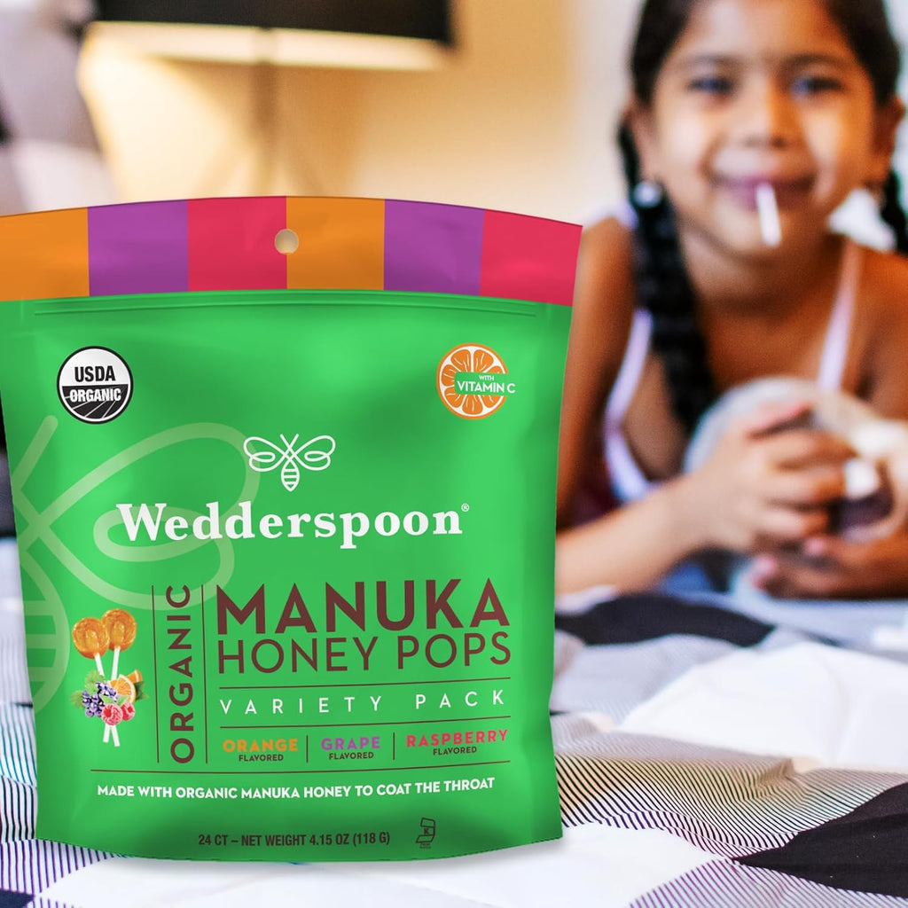 Wedderspoon Organic Manuka Honey Pops for Kids, Variety Pack 24 (Pack of 1)