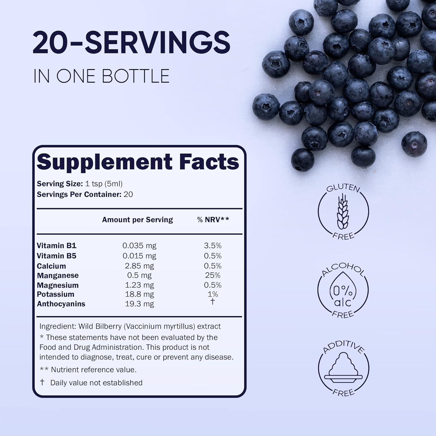 Wild Bilberry Extract for Eyes USDA Organic 3.4oz Bottle of Liquid Bilberry Anthocyanin Alcohol-Free European Blueberry Bilberry Supplement for Eyes High Bioavailability Liquid Extract