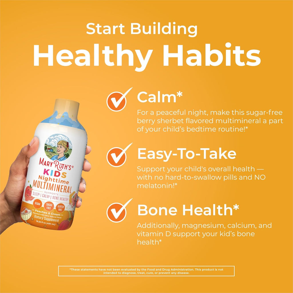 Kids Liquid Nighttime Multimineral by MaryRuth's | Bone Health | Immune Function | Bedtime Supplement | Kids Vitamins | Magnesium | Vegan | Sugar Free | 30-180 Servings | 15.22 fl oz