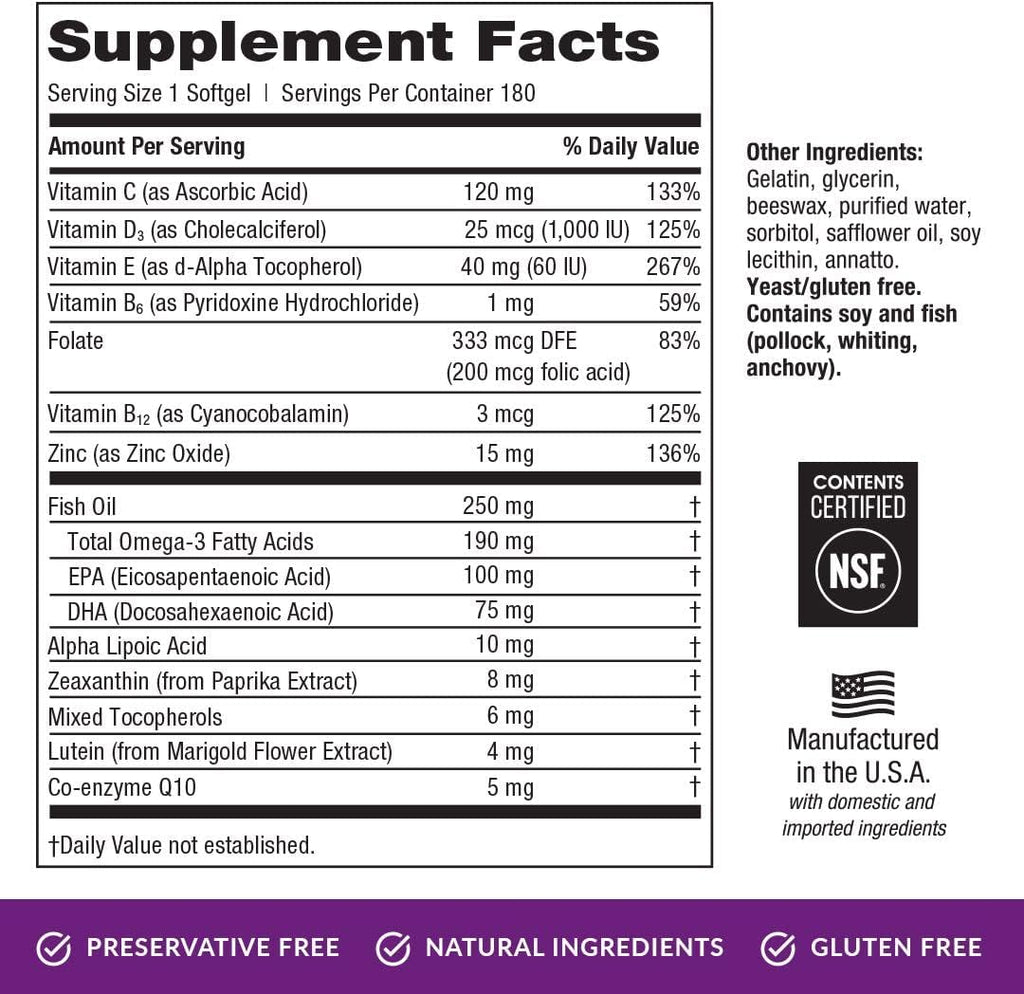 EyePromise Restore Supplement - 180 Softgel Capsules Containing Lutein, Vitamin C, Vitamin D, Vitamin E, Omega-3 Fish Oil, and Zeaxanthin - A Patented and Complete Eye Health Formula