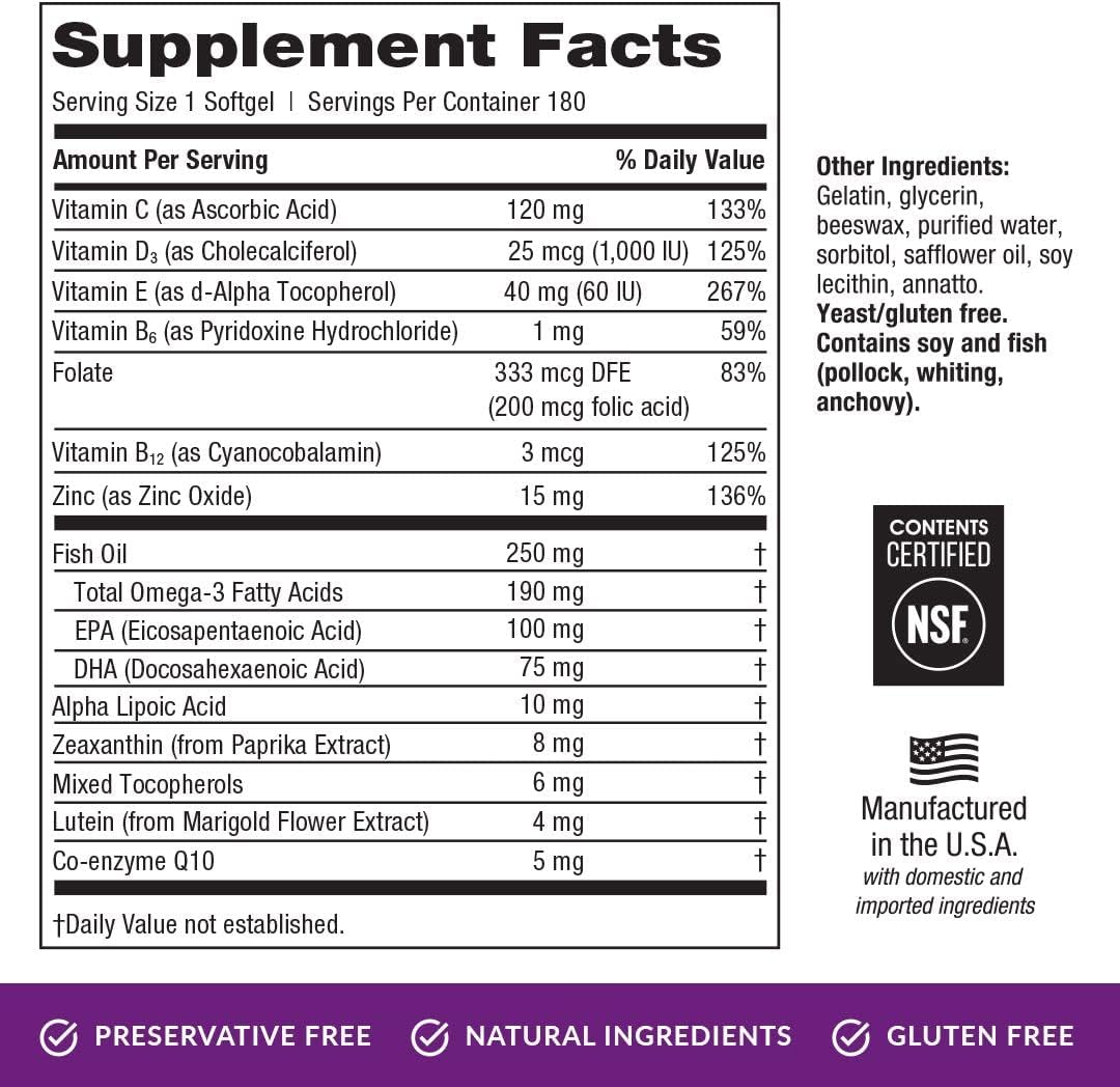 EyePromise Restore Supplement - 180 Softgel Capsules Containing Lutein, Vitamin C, Vitamin D, Vitamin E, Omega-3 Fish Oil, and Zeaxanthin - A Patented and Complete Eye Health Formula