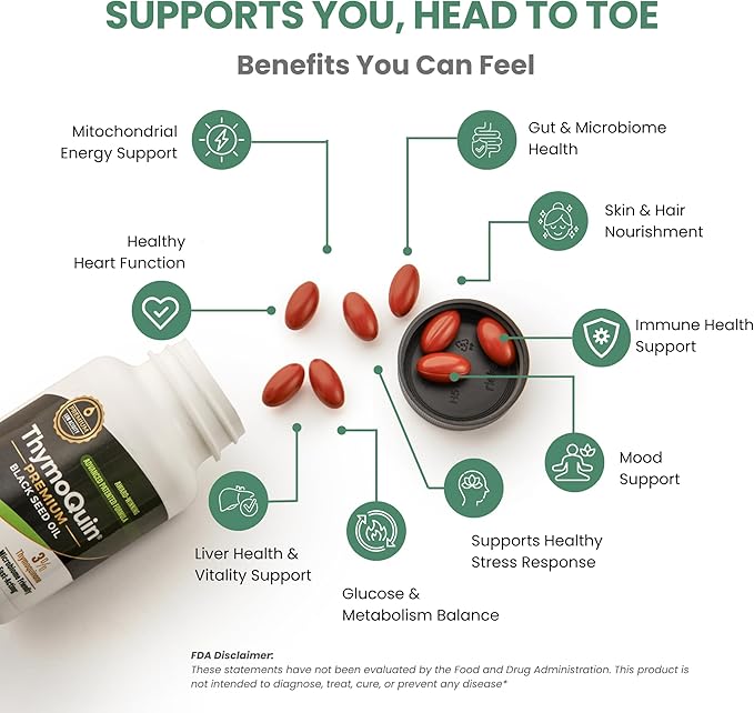 Cold Pressed Black Seed Oil Capsules for Skin, Joint, Metabolic & Immune Health | USP-Grade, Full-Spectrum Formula with 3% Thymoquinone | Non-GMO Black Cumin Seed Oil | Pack of 2