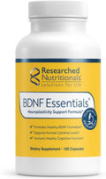 Researched Nutritionals Brain Supplements for Memory & Focus Support - BDNF Essentials - Bacopa Monnieri, Organic Lion's Mane & Herbal Supplements to Promote Healthy Cortisol Levels (120 Capsules)