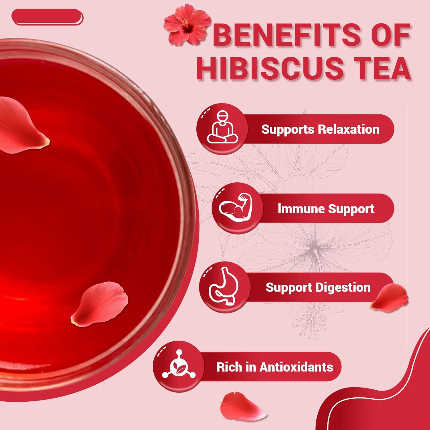 Hibiscus Tea Bags, Hibiscus Flower Herbal Tea - Rich in Vitamin C, Caffeine Free,Sugar Free, 8 OZ