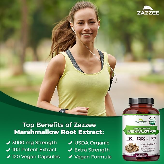 Zazzee USDA Organic Marshmallow Root 10:1 Extract, 3000 mg Strength, 120 Vegan Capsules, 4 Month Supply, Standardized, Concentrated 10X Extract, 100% Vegetarian, All-Natural, Non-GMO, Made in The USA