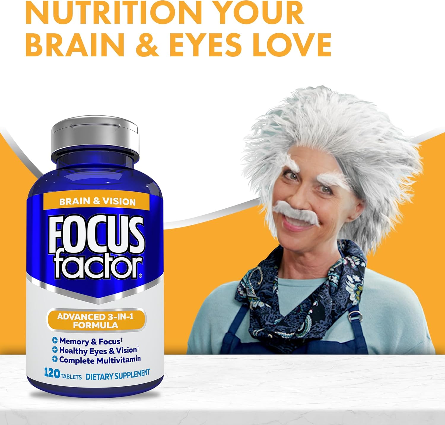 Focus Factor Adults Brain and Vision Supplement, 120 Count- Eye Vitamin, Mineral Supplement, Complete Multivitamin with Lutein & Zeaxanthin – Brain Supplement for Focus, Concentration, Memory (3 Pk)