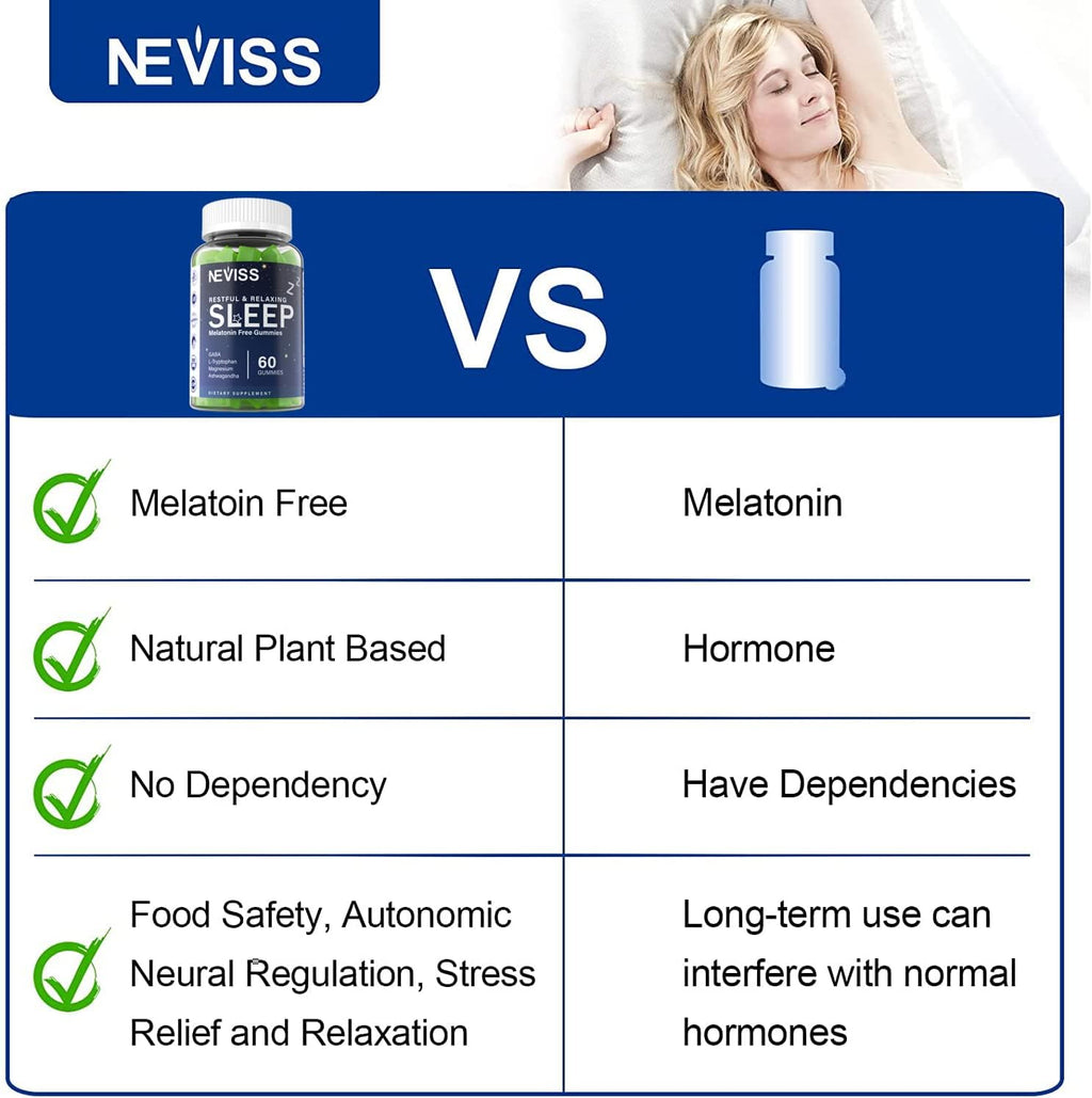 NEVISS Melatonin Free Sleep Aid Gummies for Adults - Magnesium Glycinate Gummies | GABA, L-Tryptophan, Magnesium, Ashwagandha - Non-Habit Forming, Help for Deep Relaxation - Vegan, Lemon Flavor, 1Pack