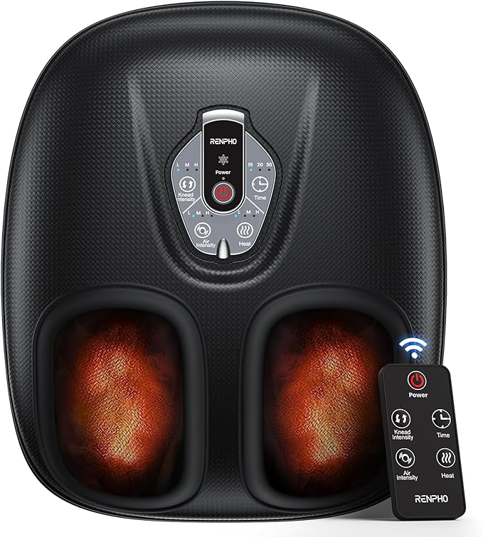 RENPHO Foot Massager Machine with Heat [2026 Upgraded], Shiatsu Foot Massager for Plantar Fasciitis, Valentines Day Gifts for Her Him, Cordless Control, FSA Eligible HSA Store Eligible, Black
