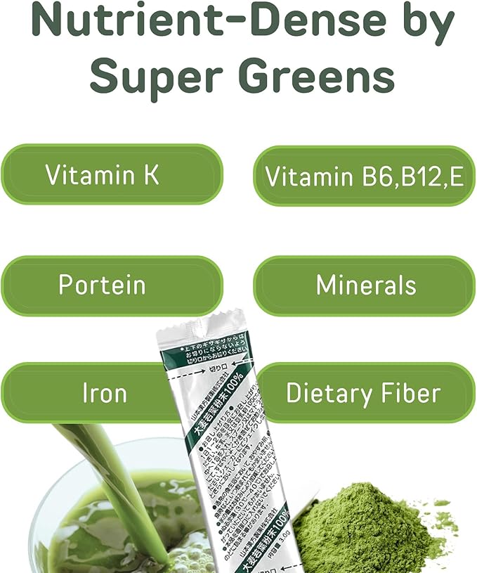 Yamamoto Kanpoh YAMAKAN Young Barley Grass Powder, Grass Juice for Gut Health & Vitality, Rich in Vitamins & Minerals for Women & Men, Super Greens Powder, Non GMO, Gluten-Free & Vegan, 44 Count