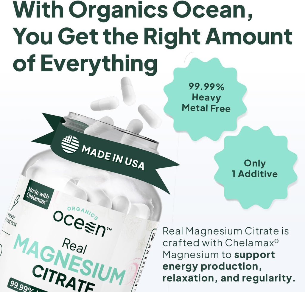 Real Magnesium Citrate - High Absorption Magnesium Supplement - Chelated Magnesium to Support Energy, Relaxation, and Regularity - 6 Pack Bulk Supply