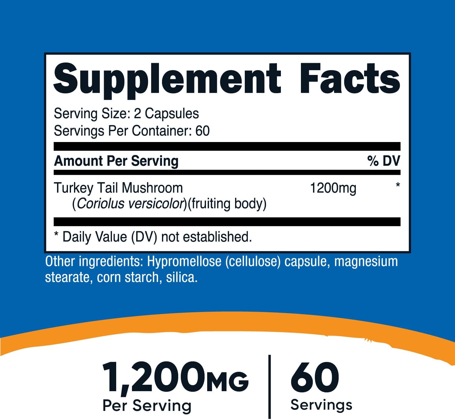 Nutricost Turkey Tail Mushroom Capsules 1200mg, 60 Servings (120 Capsules) - Gluten Free, Non-GMO, and Vegetarian Friendly
