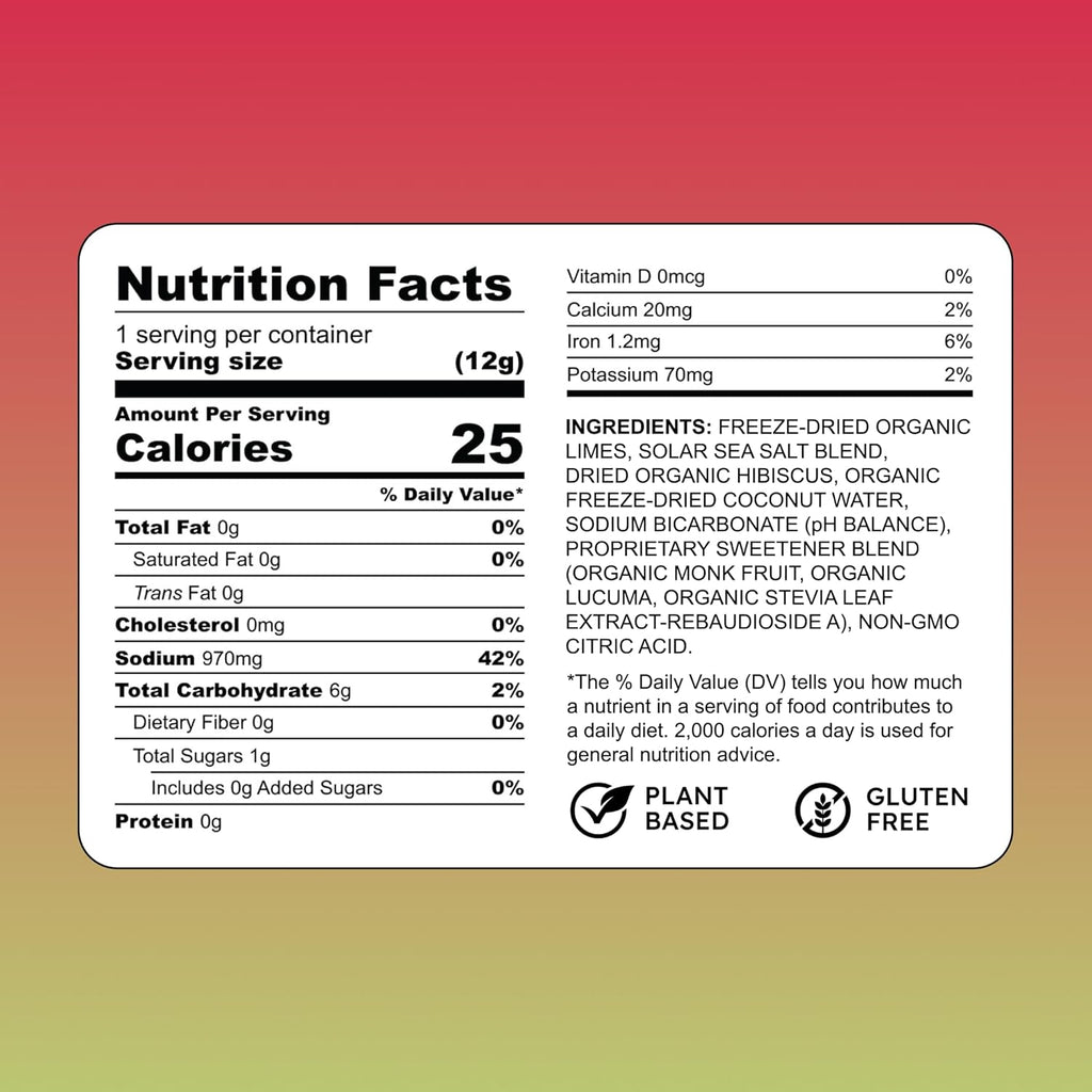 Purest Electrolyte Hibiscus Lime Powder Packets – Whole Food Hydration - Organic Freeze-Dried Fruits and Solar Sea Salts for Ultimate Electrolyte Balance