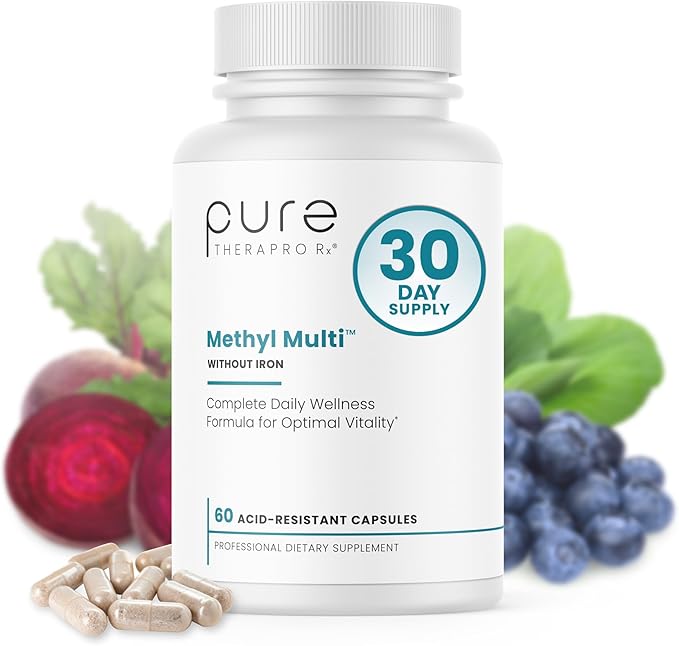 Pure Therapro Rx Methylated Multivitamin for Men and Women | Methyl Multi Without Iron + Methyl B12 & Methylfolate | Pharma Grade | 60 Capsules, 1-Month Supply