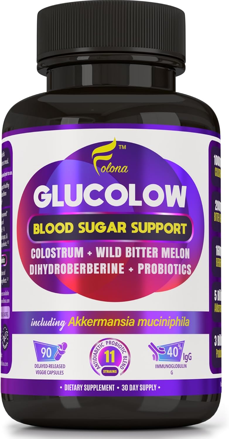 Blood Sugar Support Colostrum Supplement w/Bitter Melon, Probiotics Blend w/Akkermansia & Prebiotic Berberine | for Healthy Blood Glucose, Metabolism, Gut & Immunity | 90 Delayed Release Vegan Caps