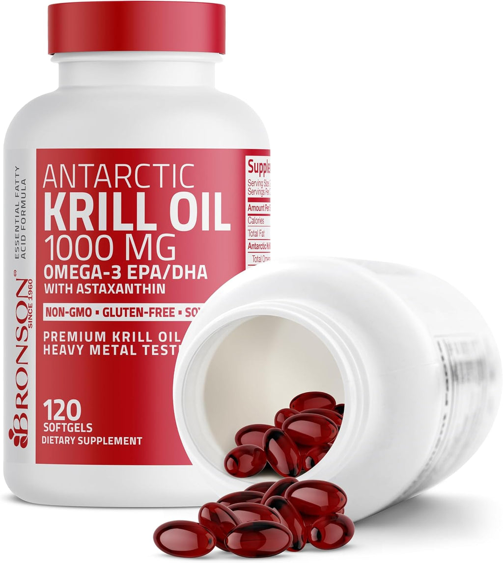 Bronson Antarctic Krill Oil 1000 mg with Omega-3s EPA, DHA, Astaxanthin and Phospholipids 120 Softgels