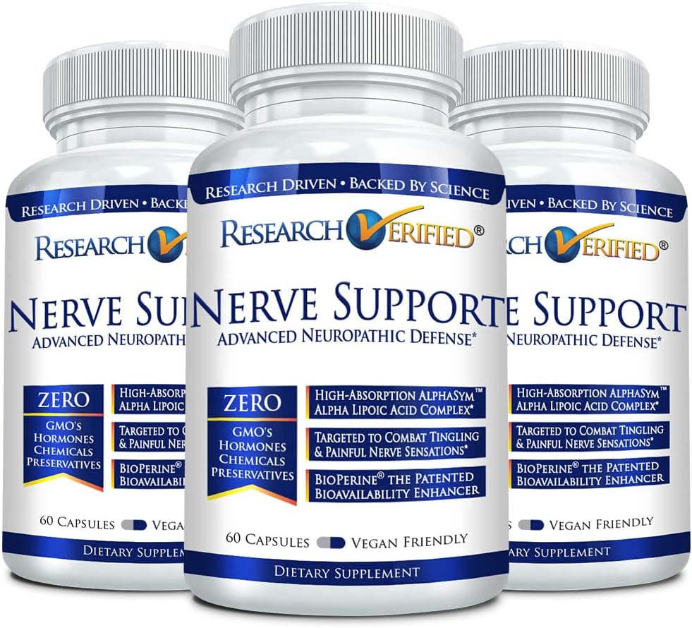 Research Verified Nerve Support - Boost Nerve Function- B Vitamins, Magnesium, Alpha Lipoic Acid, Corydalis, Boswellia, BioPerine - 180 Capsules - Vegan