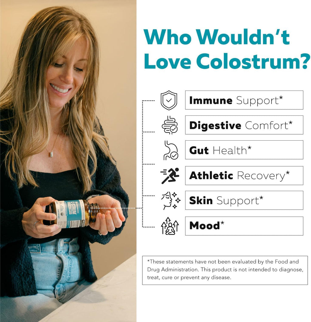 C-Strum® Organic Bovine Colostrum Supplement, 60% igG, First Milking, Grass Fed, Max Strength Colostrum Capsules from German Dairy Cows - Gut, Immunity, Skin & Hair Support (90 count)