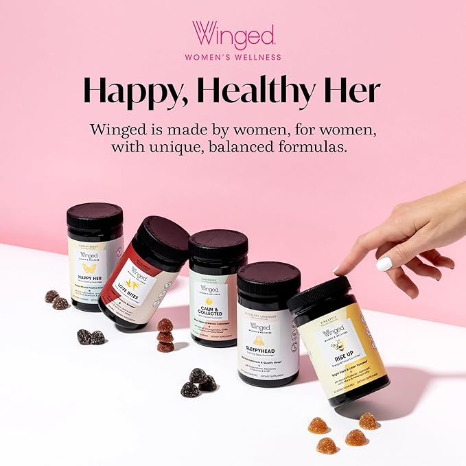 Winged Wellness Sleepyhead Natural Sleep Gummies for Women - Sleep Support Aid for Adults with 3mg Melatonin, L-Theanine, 5-HTP - Natural Gummy Supplement - Blueberry Lavender, 14 Vegan Gummies