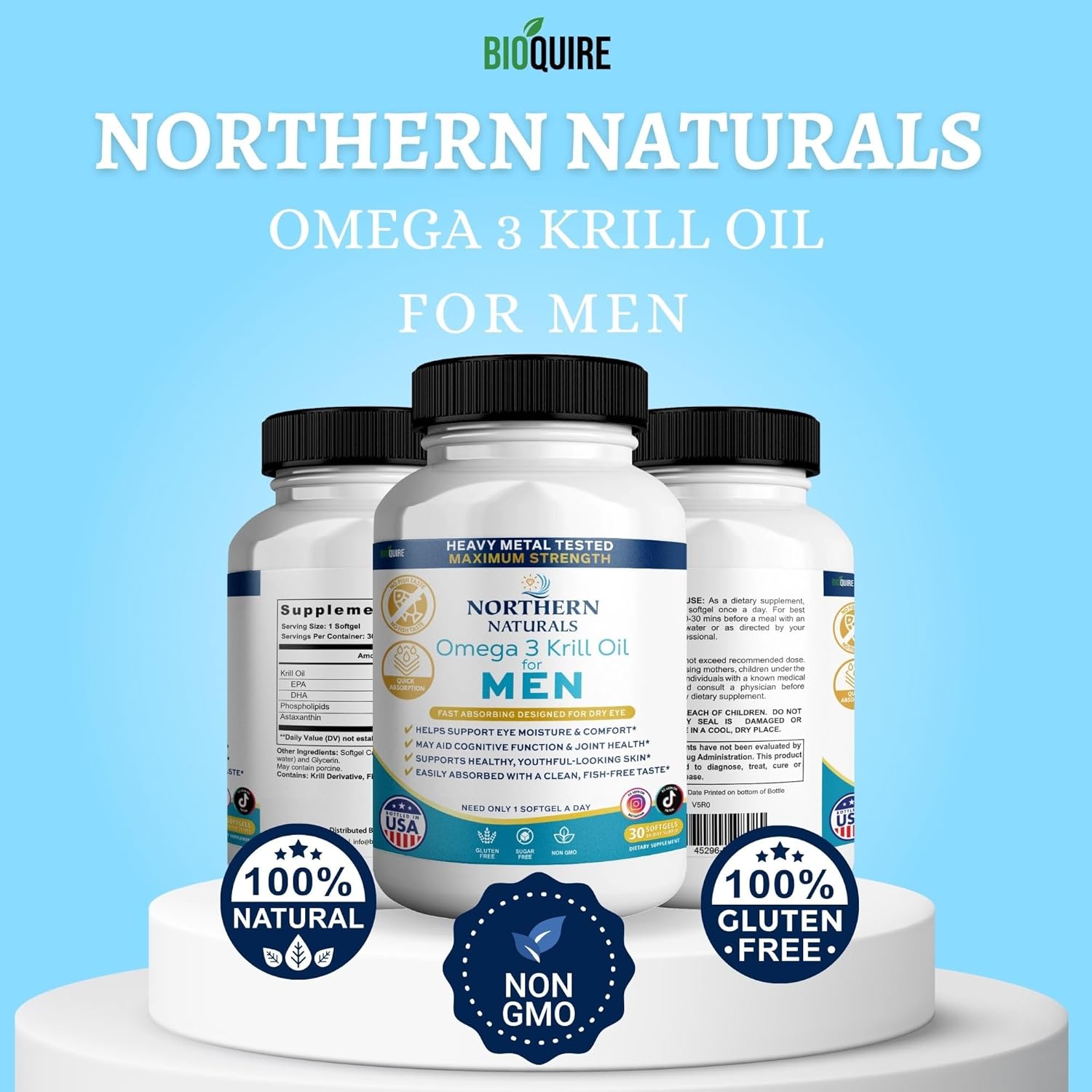 Northern Naturals Omega 3 Krill Oil for Men, 500mg, 30 Softgels, Fish-Free Taste, Supports Eye, Brain and Joint Health (1)