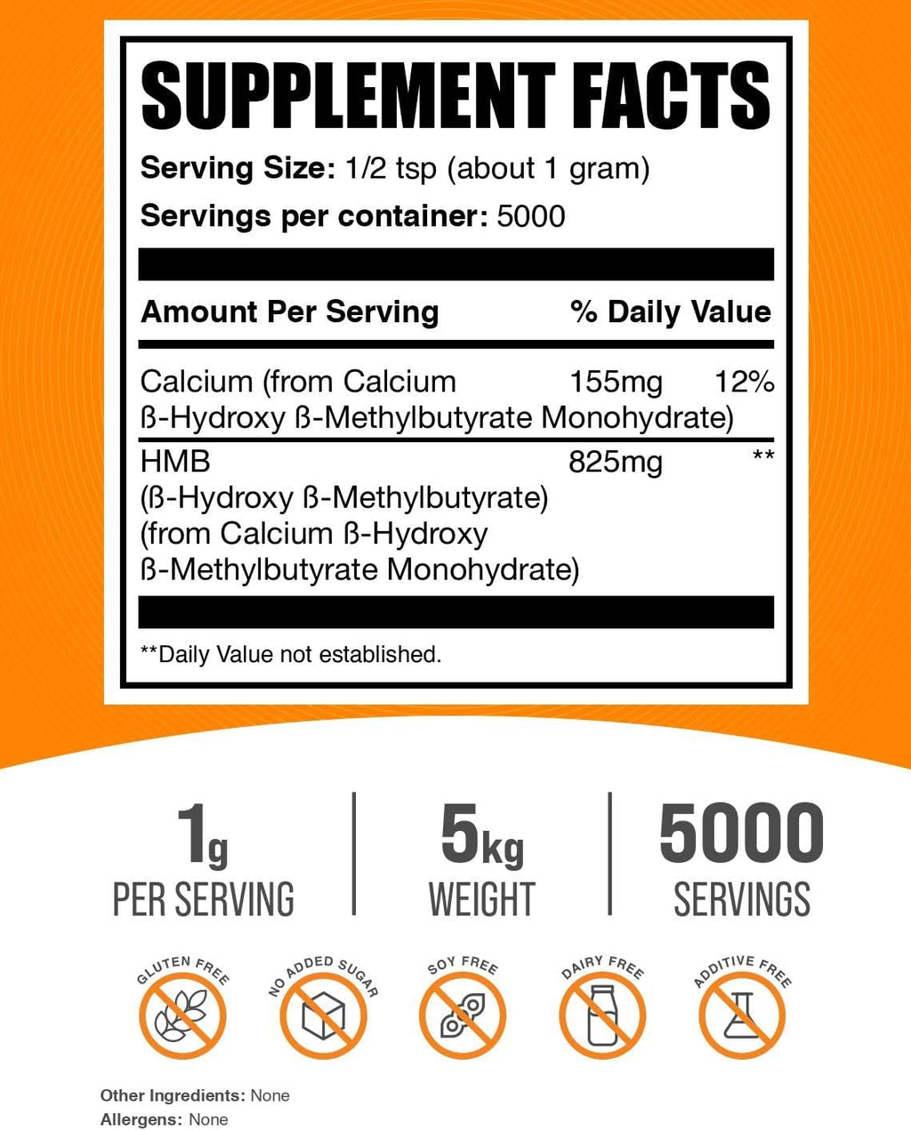BulkSupplements.com HMB Powder - as Calcium HMB, Beta-Hydroxy Beta-Methylbutyrate - HMB Powder Supplements, Gluten Free - 1000mg per Serving, 5kg (11 lbs) (Pack of 5)