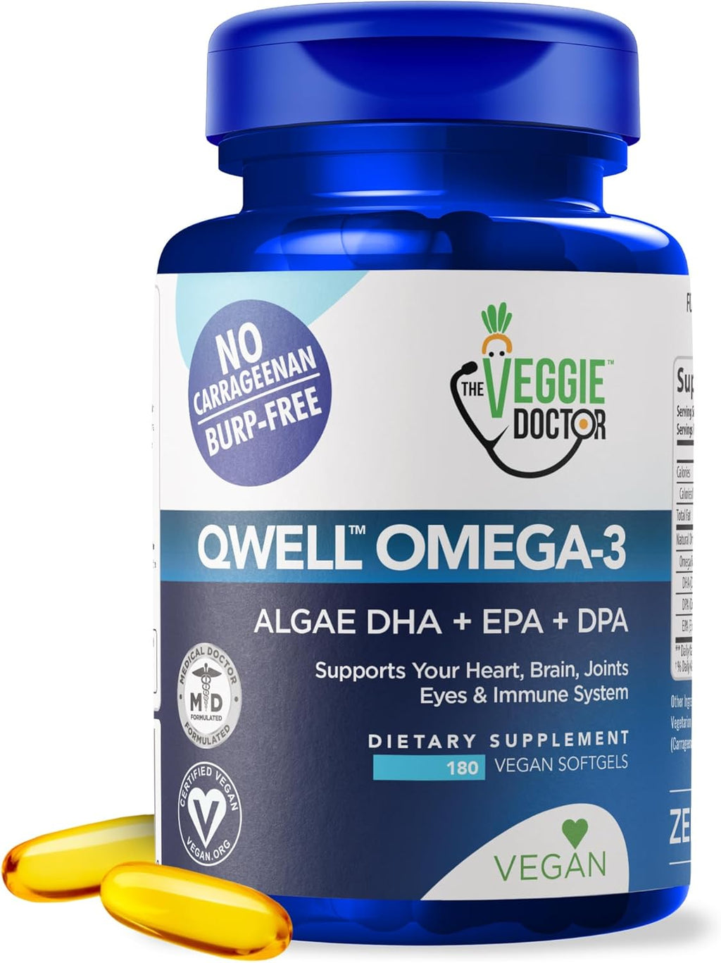 Vegan Omega 3 Supplement – Algae Omega 3 with DHA EPA DPA – Vegan Capsules from Algal – Fish Oil Alternative – Plant-Based Algae Oil Formula – Non-GMO, Carrageenan-Free (180 Capsules, 3 Month Supply)