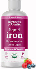 Organic Liquid Iron Supplement for Women, Men & Kids | Gentle Vegan Iron Supplements for Energy, Healthy Blood & Prenatal | Non Constipating, Sugar-Free Natural Berry Flavor, Ferrochel® & Vitamin C
