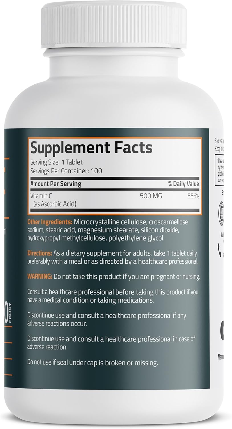 Bronson Vitamin C 500 MG Supports a Healthy Immune System & Antioxidant Protection, Non-GMO, 100 Vegetarian Tablets