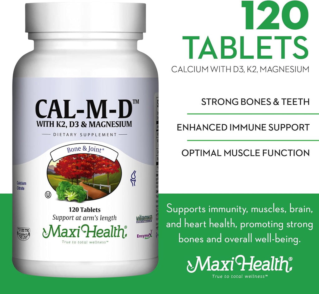 4-in-1 Calcium 1000mg with Vitamin D3 - Calcium Supplement for Women and Men with Vitamin K2 D3 1000 IU - Extra Strength Calcium Citrate for Bone and Heart Support (120ct)