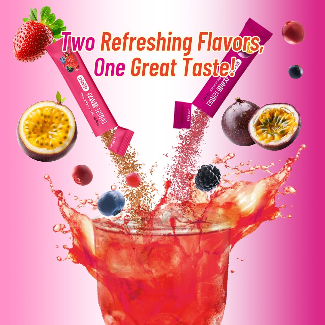 KAYFOOD-Kombucha-Peach-Garden-Daily Zero Sugar, Diet, Gut Healthy Sparkling Beverage, Fermented Korean Drinks for Iced, Hot, Workout Tea (10ST) (10ST, Passion Fruit&berry)