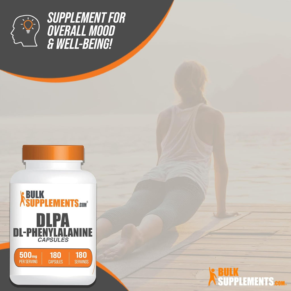 BulkSupplements.com DL-Phenylalanine Capsules - DLPA Capsules, DL-Phenylalanine 500mg - DLPA Supplements, Amino Acid Supplement - Gluten Free, 1 Capsule per Serving, 180 Capsules